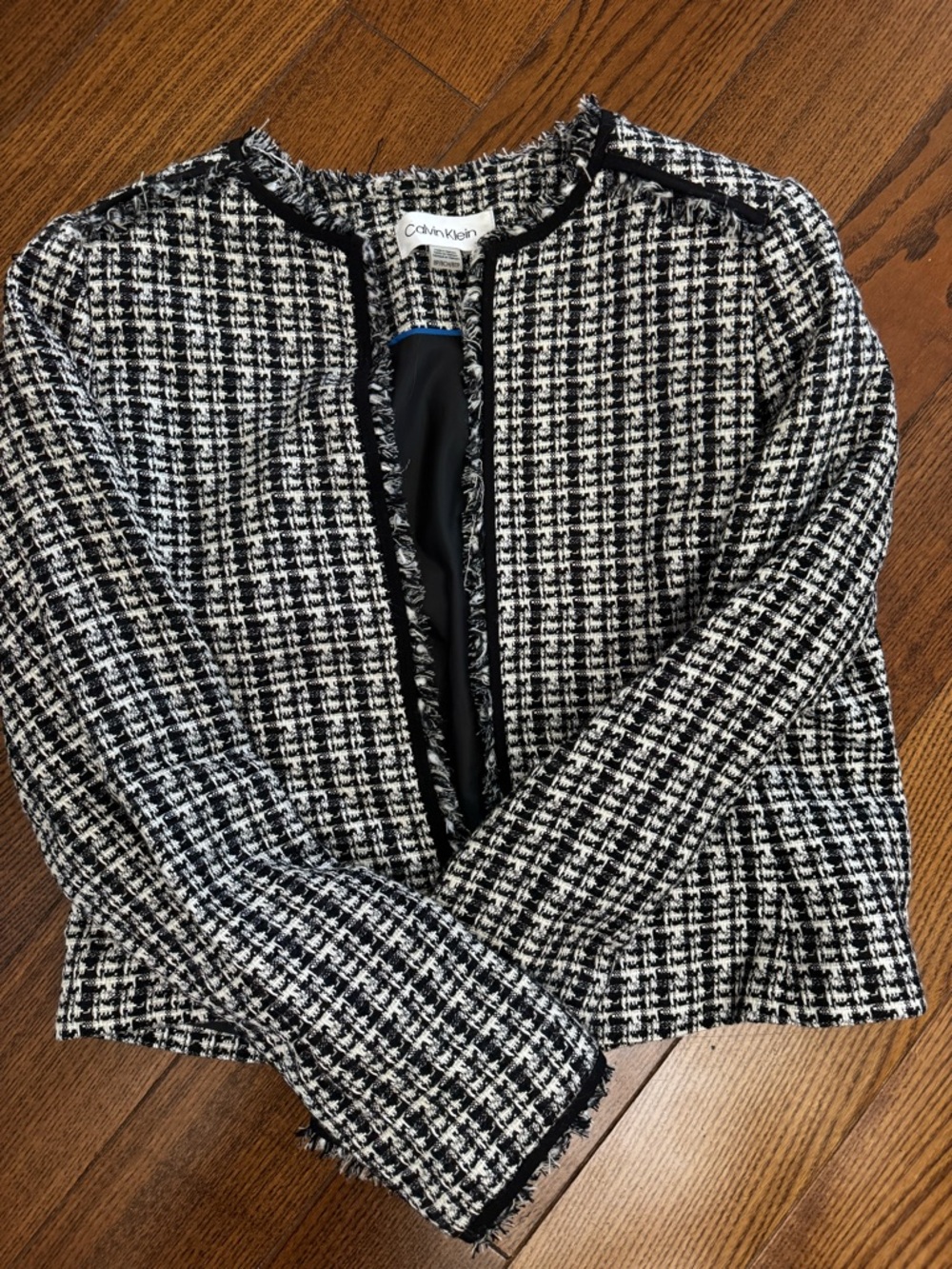 Calvin Klein Black & White Tweed Open-Front Blazer